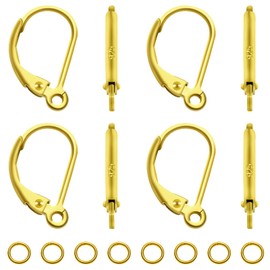 TOAOB 8pcs 925 Sterling Silver Gold Earring Hooks with 10pcs Jump Rings Leverback French Ear Hook Ear Wire for DIY Jewelry Earring Making Supplies