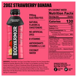 BODYARMOR Sports Drink Sports Beverage, Strawberry Banana, Coconut Water Hydration, Natural Flavors With Vitamins, Potassium-Packed Electrolytes, Perfect For Athletes, 20 Fl Oz (Pack of 6)
