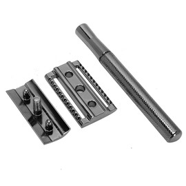 Men Manual Razor Zinc Alloy NonSlip CloseFitting DoubleSided Blade Shaving Knife(Silver Black )