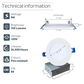 Nadair 24 Pack 4" IC Rated Dimmable Ultra Recessed Slim Panel Light with Junction Box, 9W, 750 Lumens, 3000K Warm White, Round, White with Extra Black Decorative Trim