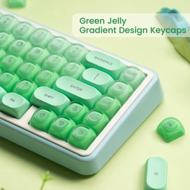 Rainy75 PBT Keycaps, Green Jelly Keycap Foundation MOA Profile, 132 Keys Cute Custom Keycaps for Cherry Gateron MX Swithes Mechanical Keyboards