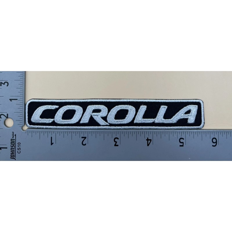 Set of Two (2) Corolla Embroidered Patches 1”x5.5” Toyota Silver