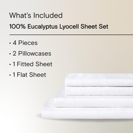 Sijo AiryWeight Tencel Sheet Set, 100% Lyocell Derived from Eucalyptus, Buttery Soft, Architectural Digest 2022 Best Cooling Sheets Winner - 4pc - 2 Pillowcases 1 Fitted 1 Top (Snow, Queen)