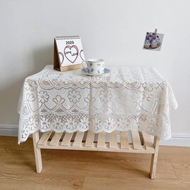 White Lace Tablecloth, Lace Table Cloth Square Vintage Style Wedding Table Cloths Table Lace Floral Square Tablecloth Decoration(60 * 60CM)