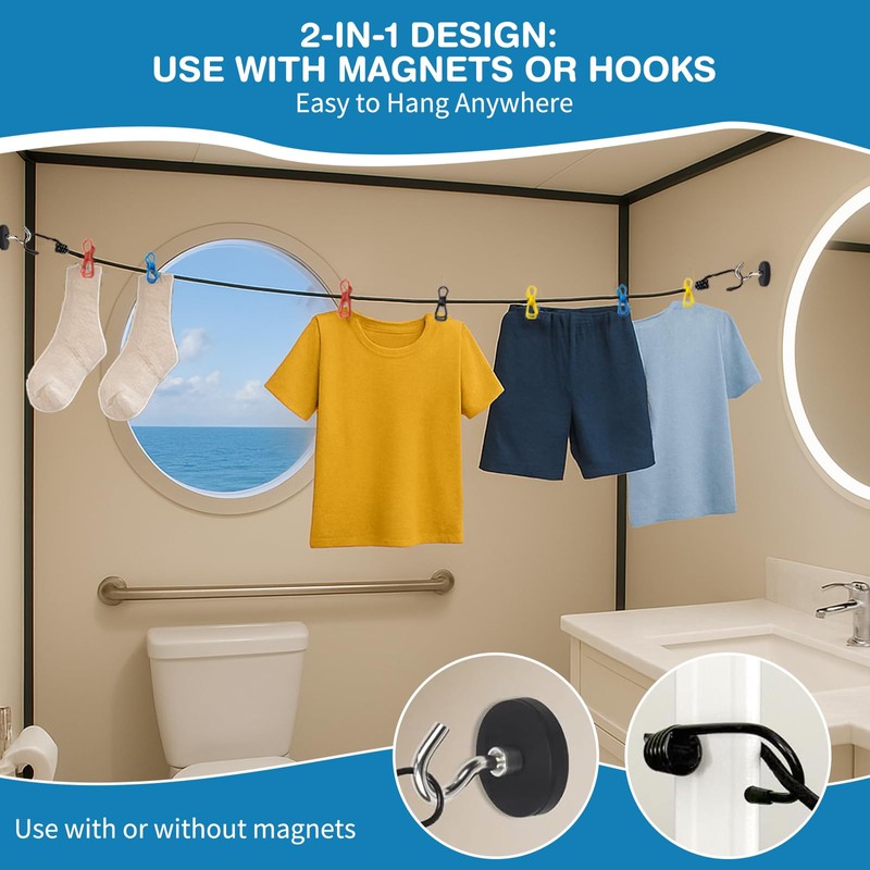 Magnetic Clothesline for Cruise Ship Cabin Approved, Strong Rubber Coated