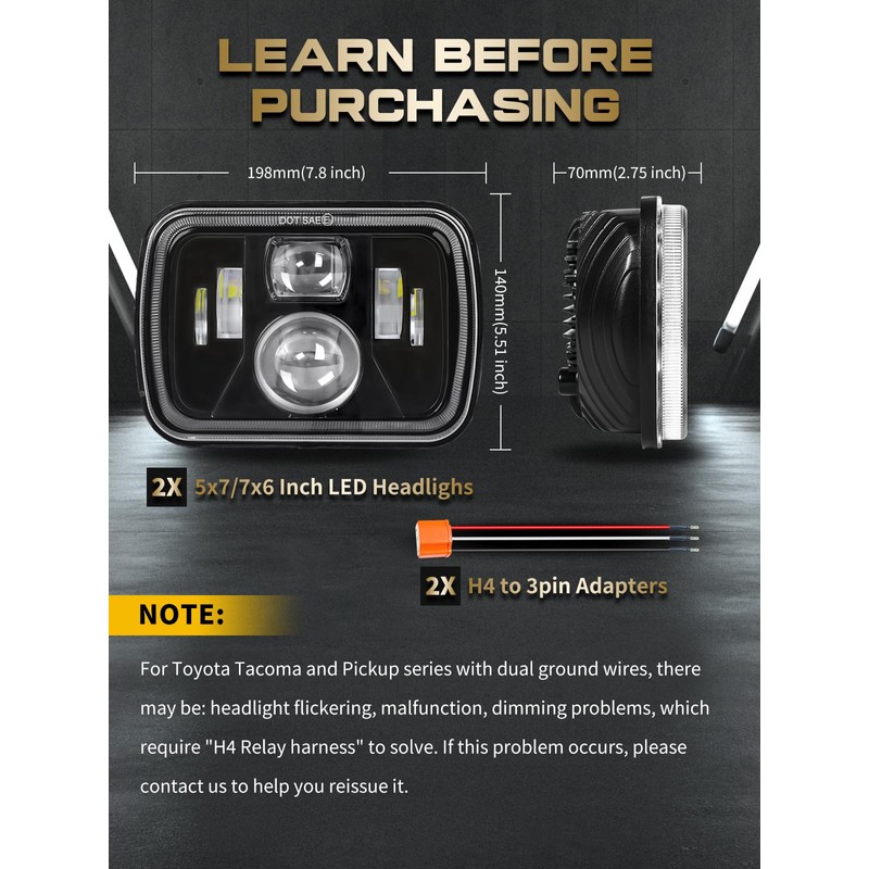VI9000 5x7 7x6 H6054 led headlights with Hi/Low Sealed Beam