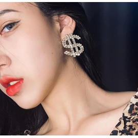 Glitter Rhinestone Dollar Money Currency Stud Earrings,Charm Crystal Dollar Sign Cash Stud Earrings Ins Rich Symbol Funny Earring for Women Fashion Jewelry (Gold)