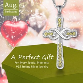 FULULAY Infinity Cross Necklace For Women,925 Sterling Silver With Created Sapphire/Ruby/Emerald/Amethyst/Garnet/Aquamarine/Cubic Zirconia/Crystal August Birthstone Pendant