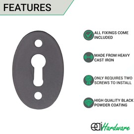 EAI Oval Keyhole Cover Escutcheon | 51x34mm | Black Antique Iron | Pack of 2
