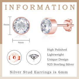 Glintara Women's Stud Earrings 925 Silver, Classic Earrings for Girls, Round Earrings Stud Set with Zirconia 4/5/6 mm, Sleeping Cartilage Stud Earrings, Hypoallergenic Earrings with Gift Box, Sterling