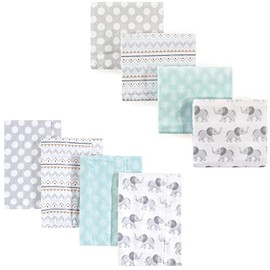 Hudson Baby Unisex Baby Cotton Flannel Burp Cloths and Receiving Blankets, 8-Piece, Gray Elephant, One Size