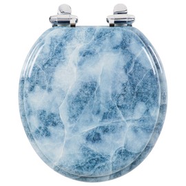 Angol Shiold Angol Shiold Round Toilet Seat Molded Wood Toilet Seat with Quietly Close and Quick Release Hinges, Easy to Install also Easy to Clean (Round, Blue Marble)