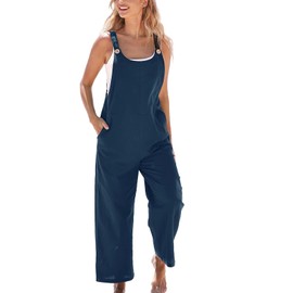 CUPSHE Womens Jumpsuit Scoop Neck Sleeveless Straps Wide Leg Loose Fit Causal Overall with Pockets Navy M