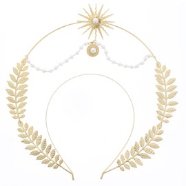 Zac's Alter Ego Fancy Dress Gold Roman Wreath Goddess Headband with Pearls & Sun