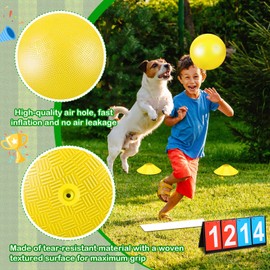 Jenaai 18 Pcs Sports Kickball Set Includes 10 Inches Playground Ball 5 Rubber Throw Down Bases Ball Pump Scoreboard Net Bag 10 Foul Line Cones for Kids Adults Playground School Backyard Game (Yellow)