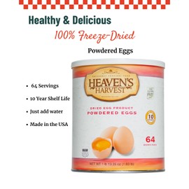 Heaven's Harvest Freeze-Dried Eggs 10 Year Shelf Life | 64 Servings (Emergency Survival Food (#10 Size Can - Powdered Eggs Powdered)