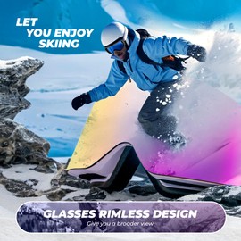 Qunature Ski Goggles Snow Goggles UV Protection Women / Men Goggles Anti-Fog Breathable Helmet Compatible Snowboard Goggles for Glasses Wearers Skiing Snowboarding Pink Purple