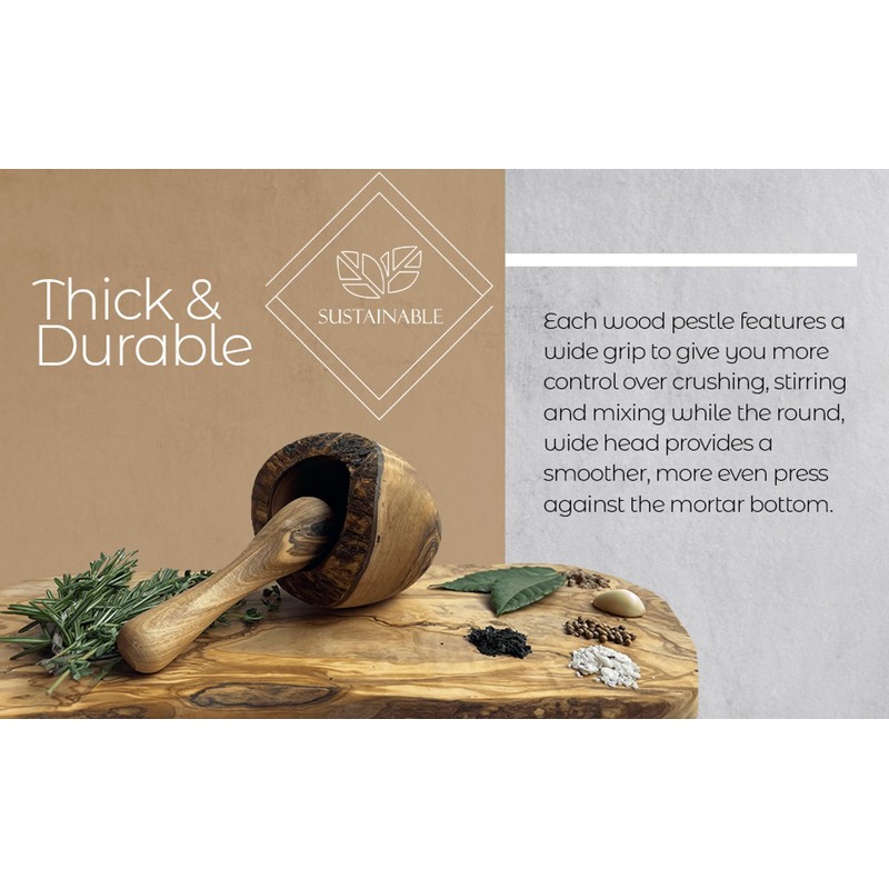 Olive Wood Mortar and Pestle. Made of Original Mediterranean Olive