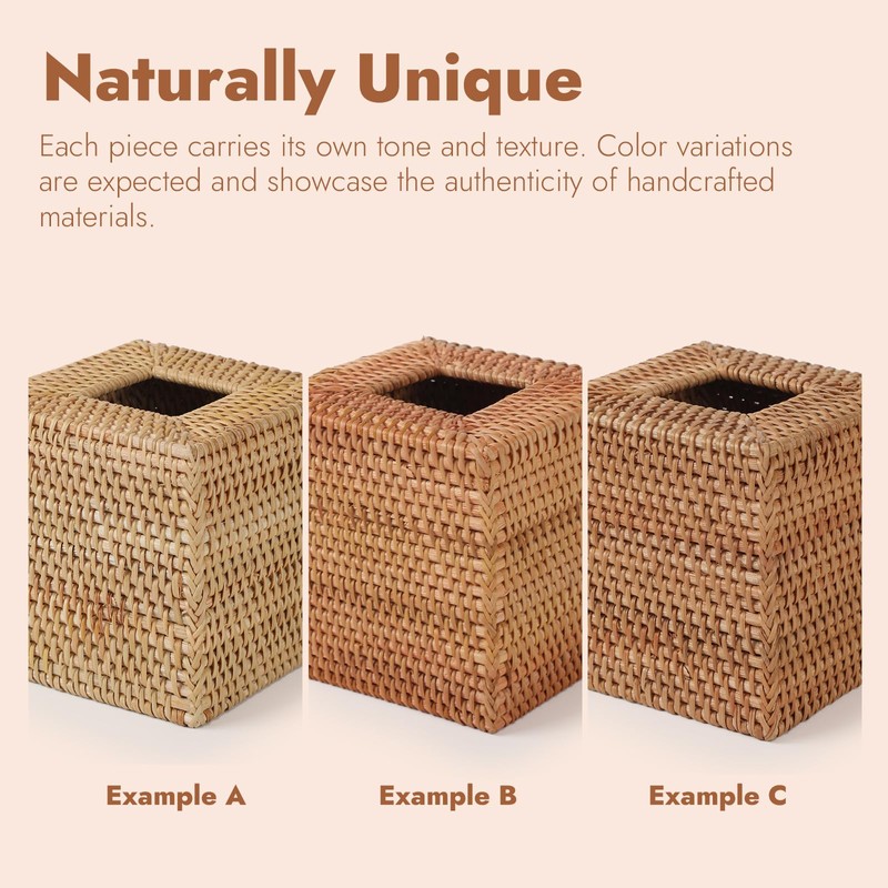 Cosmetic Tissue Boxes Square Rattan Tissue Box Dispenser for Home