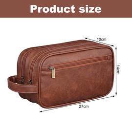 GmeDhc Men's Toiletry Bag, Waterproof Toiletry Bag, Cosmetic Bag with Three Compartments, Men's Wash Bag with a Wet Dry Bag, Toiletry Bag for Men, Toilet Bag, Brown leather, Fashion