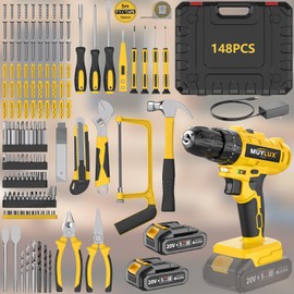Muylux 148Pcs Cordless Drill Tool Kit Set, Power Drill Tool Box with 20V Battery Electric Drill Driver for Men Home, LED Household Combo Set with DIY Hand Taladros Kits