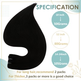 Full Shine Weft Hair Extensions Real Human Hair Extensions for Women 16 Inch Black Hair Extensions Sew in Real Human Hair Color 1B Double Weft Hair Extensions 100 Grams