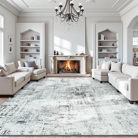 9x12 Area Rug for Living Room, Washable Modern Abstract Rugs, Soft Low-Pile Neutral Farmhouse Carpet, Non-Slip Stain-Resistant for Bedroom Dining Room Kitchen Home Office, Blue/Grey