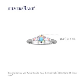 Silvershake 5MM Petite Genuine Round Shape Mercury Mist Aurora Borealis (AB) Topaz White Gold Plated 925 Sterling Silver Promise Gemstone Ring Jewelry for Women or Teens Size 8.5, 8.5, Sterling Silver