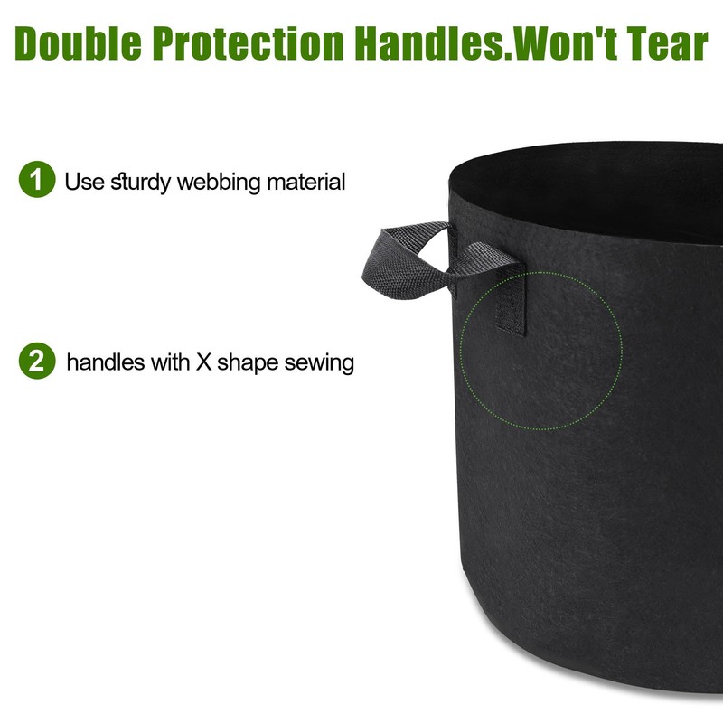 OPPOLIFE 5-Pack 5 Gallon Plant Grow Bags, Heavy Duty Aeration