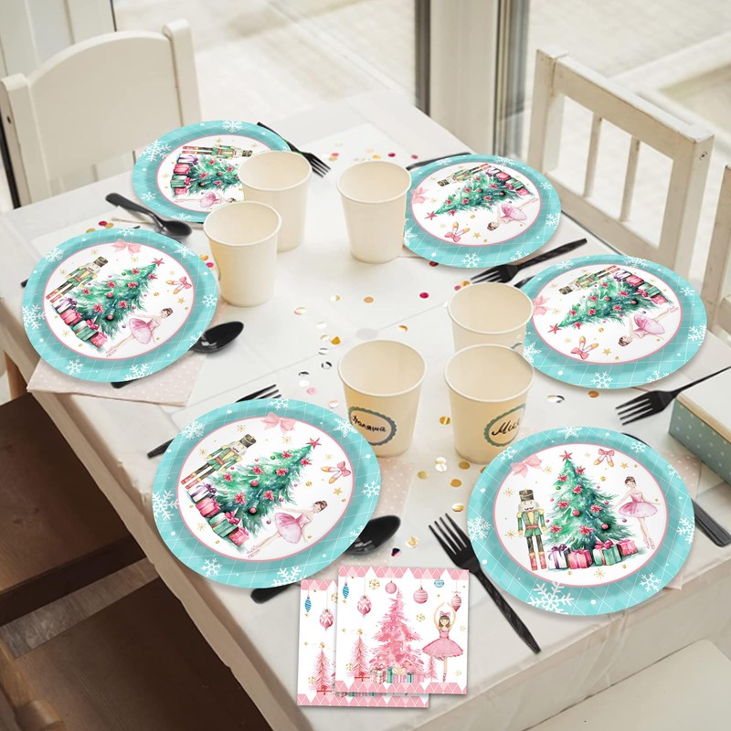 OXYLIPO 7" Green Nutcracker Plaid Paper Plates Green Nutcracker Plaid