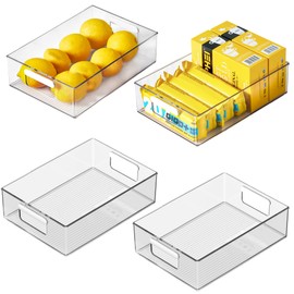 vacane 4 Pack Plastic Pantry Organization and Storage Bins with Handle, Kitchen Organization or Kitchen Storage – Refrigerator Organizer Bins, Cabinet Organizers, 4 Pack