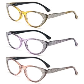 YQJYWZTF 3 Pack Reading Glasses for Women Blue Light Blocking Eyeglasses Fashion Designer Computer Readers Spring Hinges (Purple/Brown/Yellow, 1)
