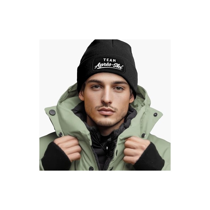 MoonWorks® Men's Beanie with Patch Knitted Hat with Saying Skiing