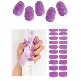 TOROKOM Halb ausgehärtete Gel Nagelstreifen- 20PCS UV Nagel Aufkleber Transparente Nagel Wraps für Home Nail DIY Salon-Qualität Nagelstreifen mit feile, U V Licht erforderlich (Lila Glitter)
