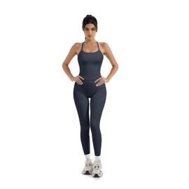 SUUKSESS Women 2 Piece Workout Sets Compression Tummy Control Leggings with Pockets Halter Built in Bra Tank Tops Sports Bra Scrunch Booty Lting Yoga Pants (Navy Blue, S)