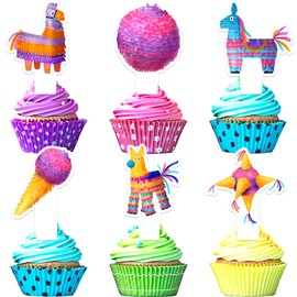 24 Pcs Mexican Cupcake Toppers Happy Birthday Donkey Decoration, Cinco de Mayo, Themed Birthday Party for Boys and Girls, or Baby Shower Party Decoration, Birthday Gifts for Kids.