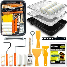 KingOrigin 18 Piece Paint Roller Kit - 9" & 4" Paint Rollers, Paint Tray with Reusable Liners, Brush, Scrapers & Tools | All-in-One Painting Supplies for Walls, Ceilings, DIY Home