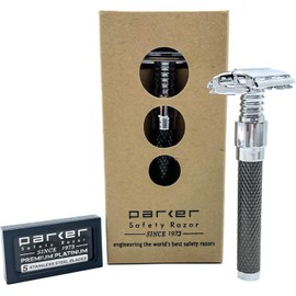 Parker Safety Razor 92R Heavy Butterfly Open Double Edge Safety & 5 Premium Blades Razor