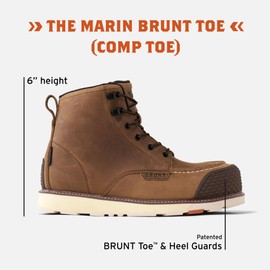 BRUNT Marin BRUNT Toe (Comp Toe) - Men’s Size 14, Brown - 6" Waterproof Reinforced Wedge Work Boot - EH Rated - Slip + Oil Resistant - Adjustable Width System