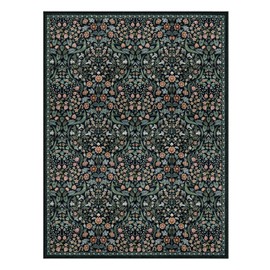 Lahome Floral 9x12 Black Rug for Living Room, Boho Thin Stain Resistant Dining Room Rugs for Under Table, Soft Carpet with Rubber Backing for Guestroom