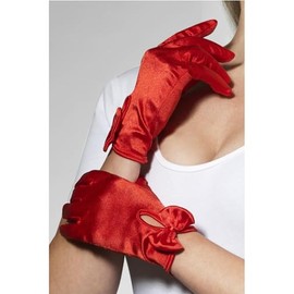 Smiffys Gloves, Short, Red with Bow, Fever Gloves Fancy Dress, Fever Dress Up Accessories