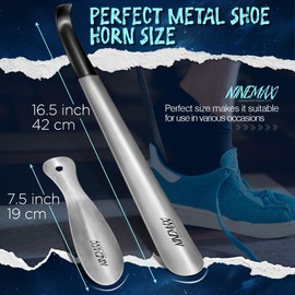 NINEMAX Shoe Horn Long Handle for Seniors Men Women, Metal Long Shoehorn Boot Horn 16.5'', Travel Small Stainless Steel Shoe Spoon Helper for Kids 7.5''