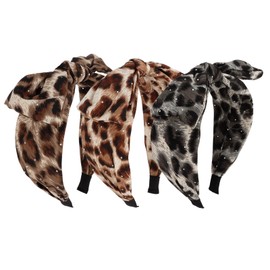 KIUEZIR 3 Packs Leopard Print Bow Headbands for Women - Crystal-Decorated Fabric Hairbands with Non-Slip Lining, Triple Cheetah Print Hair Accessories Design for Work, Dates & Vacations