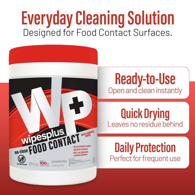 WIPESPLUS Cleaning Wipes All Purpose Food Contact - No Rinse,