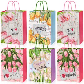 HOWAF Mothers Day Bags, 12pcs Happy Mother's Day Treat with Handle for Mom's Birthday Gift Wrapping Supplies, I Love Mama Floral Candy Bag, Te Mama Goodie Bags for Mother's Party Decorations