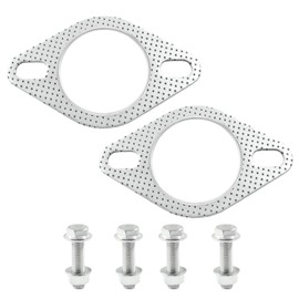 Zorveiio 2PCS Exhaust Flange Gasket with 4PCS Exhaust Bolts Nuts, 2.5 Inch 2-Bolt Exhaust Manifold Gasket kit, Car Accessories Catalytic Converter Gasket with Screws Replaces, High Temp Material