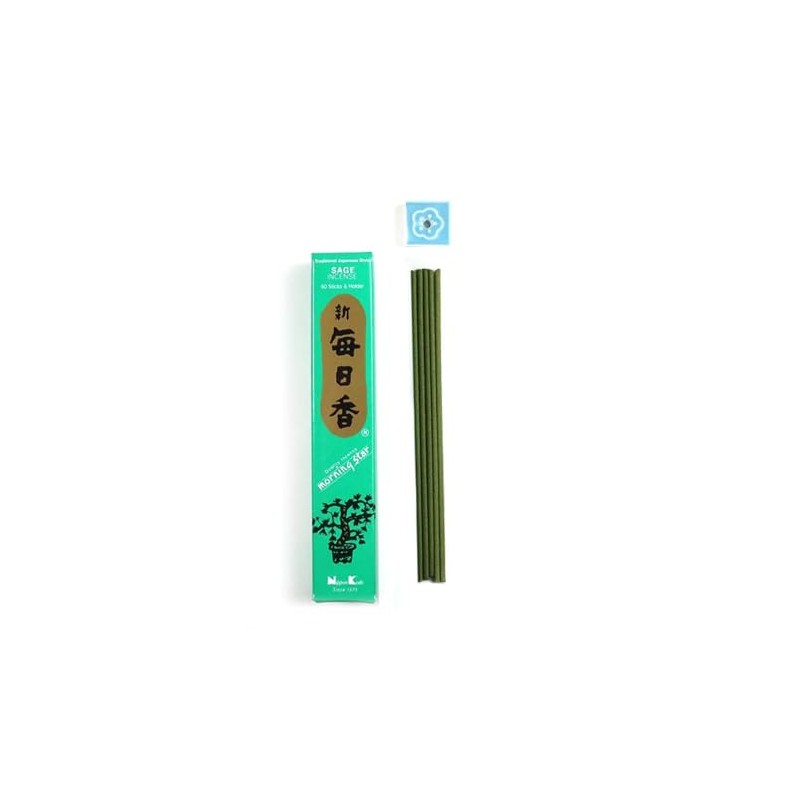 Morning Star Japanese Incense Sticks SAGE 50 Sticks & holder'