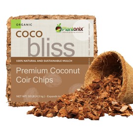 plantonix Organic Coco Chips for Plants (10lbs) - Coco Coir Chips - Coconut Husk Chips for Potting Soil, Garden Soil, & Seed Starter Soil - Coconut Mulch for Garden - Compressed Coconut Chips for Plants