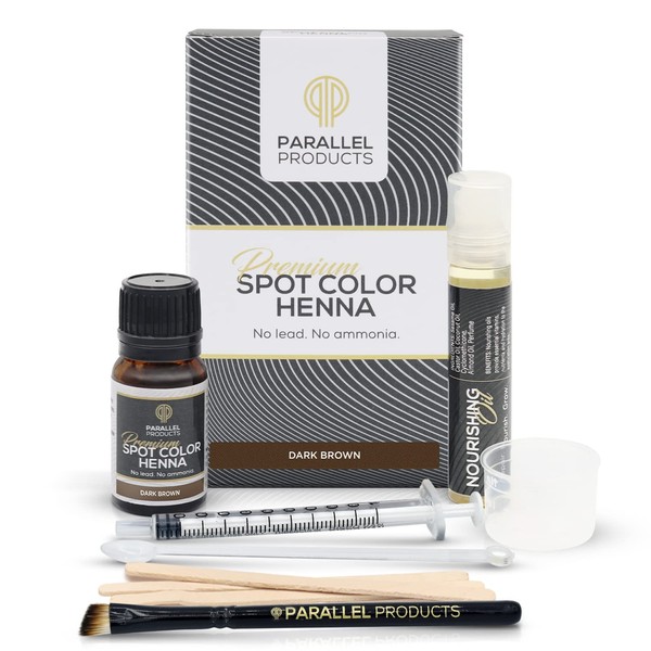 Parallel Products Spot Color Henna Kit - Henna Hair Dye - 5 grams - Tint for Professional Spot Coloring - With Nourishing Oil, Mixing Dish and Application Brush - Covers Grey Hair - Root Touch Up (Dark Brown)