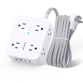 Surge Protector Power Strip - HANYCONY 8 Outlets 4 USB (2 USB C) Charging Ports, Multi Plug Outlet Extender, 5Ft Braided Extension Cord, Flat Plug Wall Mount Desk Charging Station for Home Office ETL